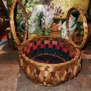 Vintage Mi'kmaq Micmac Curly Ash Basket Double Swing Handles Handmade